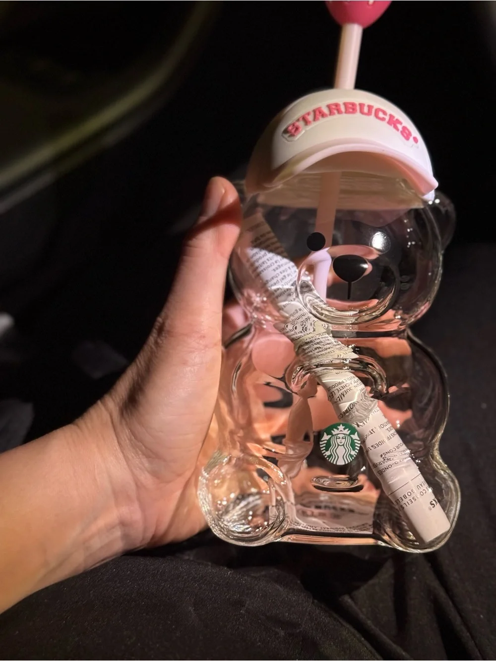 Starbucks Pink Bear Straw Cup with Strawberry Top